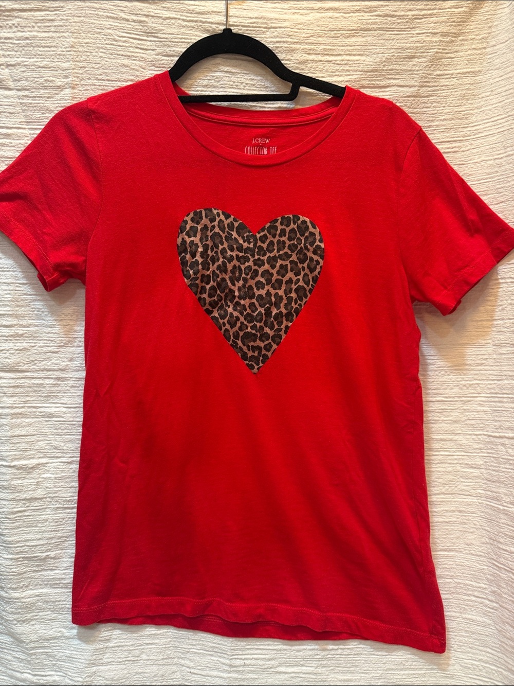 J. Crew Red Short-Sleeve Tee with Leopard Heart Graphic